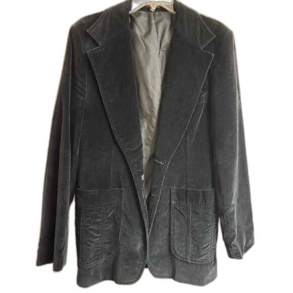 Other - Vtg Black Corduroy Blazer Jacket 1970s Two Button Sport Coat 42R Retro Academia